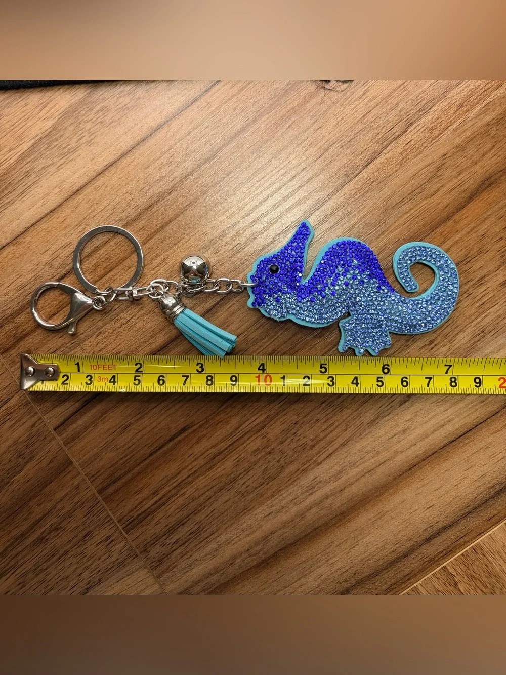 Blue Rhinestone Seahorse Keychain with Tassel